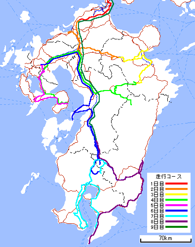 九州旅行の走行コース